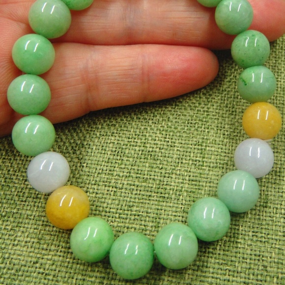 Certified 3 Colours Natural Grade A Jade Jadeite 10mm Beads Stretchy Bracelet - Picture 5 of 7